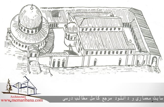 تصویر 48 – طرح بازسازی شده نقشه و نمای کلیسای مزار مقدس، اورشلیم ، حدود 345ب.م