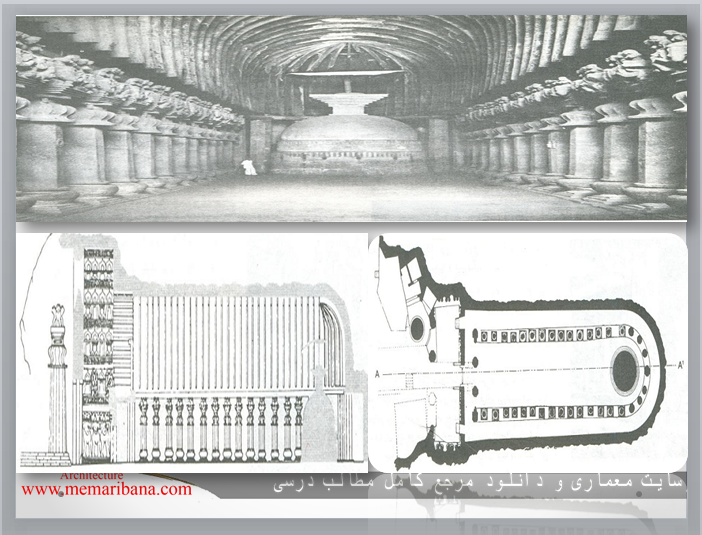 تصویر110 – داخل معبد ، نقشه ساختمانی و نمای معبد غاری کارلی ، حدود50 م.
